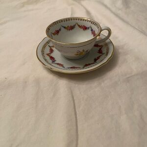 Vintage Schumann Bavaria Floral Teacup and Saucer Set with Gold Trim